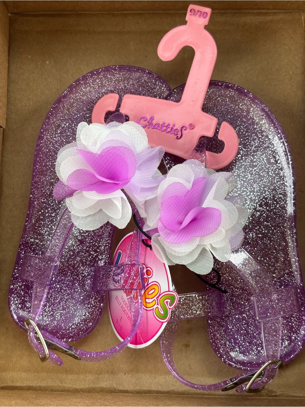 Chatties toddler size 9/10 purple glittery jelly sandals with flower detail